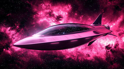 Obraz premium Chiaroscuro magenta astral airship: a sleek, futuristic spaceship soaring through the cosmos