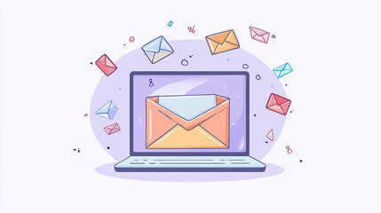 An open laptop with an envelope icon on the screen email advertisement