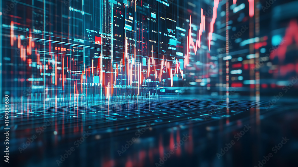 Aufkleber arrows pointing up and down on blue background with stock market graph