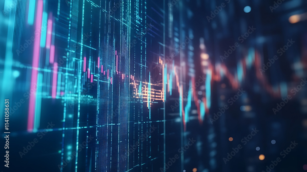 Aufkleber arrows pointing up and down on blue background with stock market graph