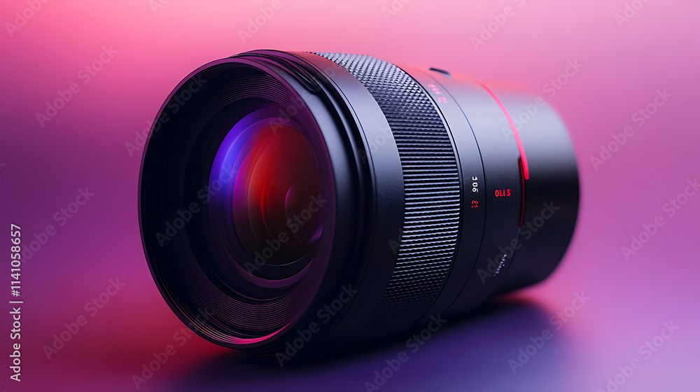 Poster Close-up of camera lens with a gradient background, exemplifying modern design and technology