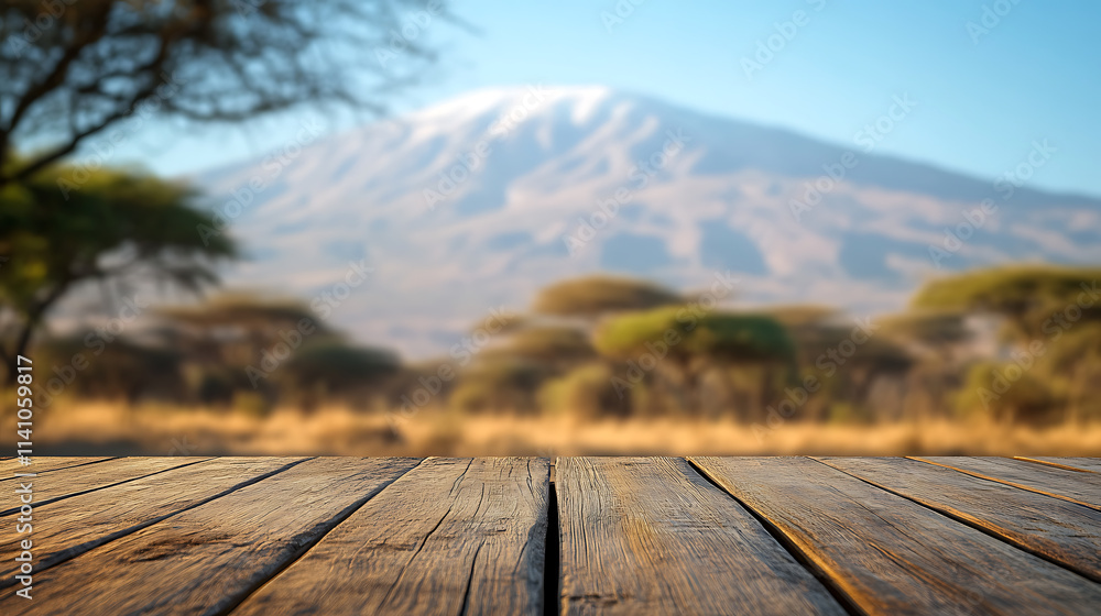 Poster a close up of a rustic empty wooden table with blurred barbershop background