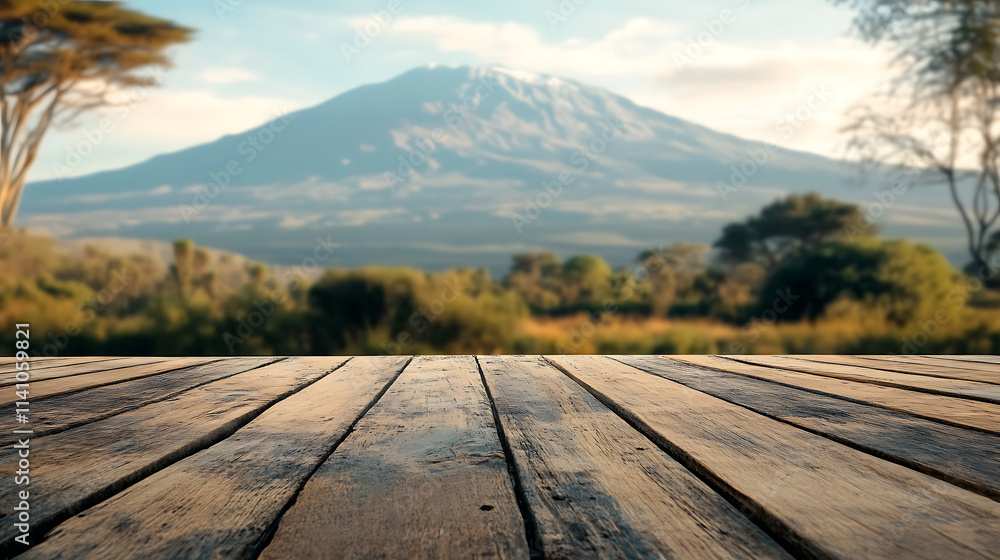 Poster a close up of a rustic empty wooden table with blurred barbershop background