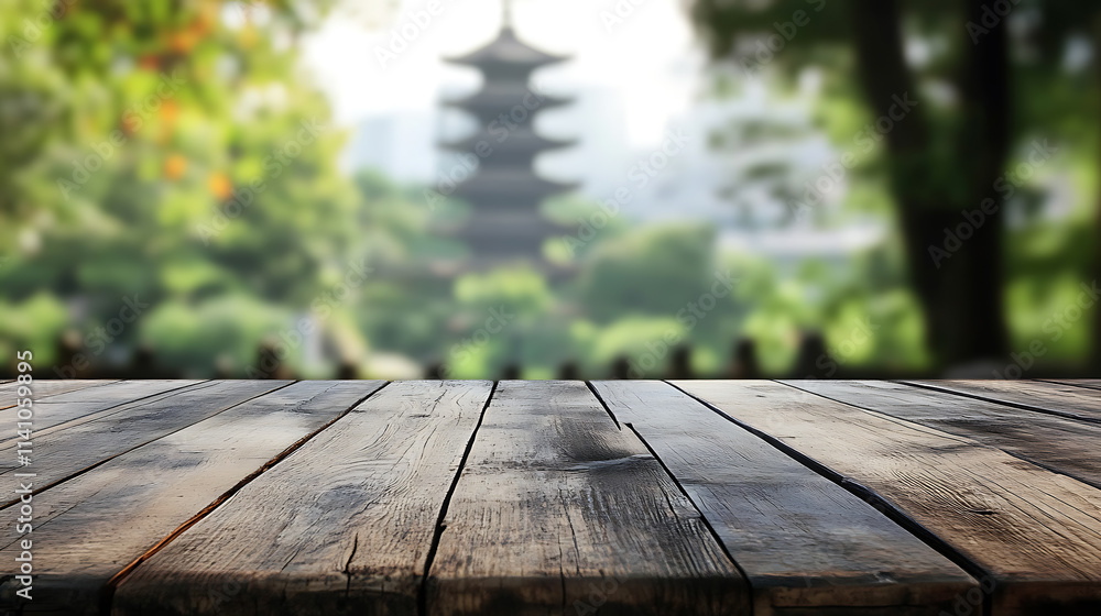 Poster a close up of a rustic empty wooden table with blurred barbershop background