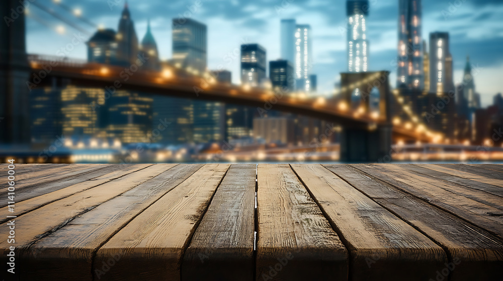 Aufkleber a close up of a rustic empty wooden table with blurred barbershop background