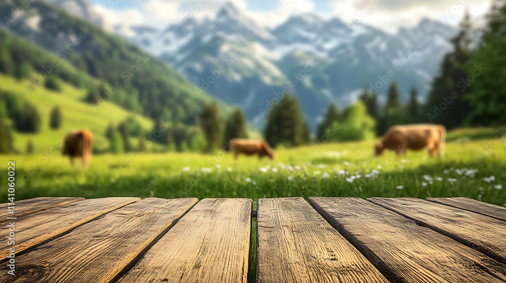 Poster A close up of a rustic empty wooden table with blurred barbershop background