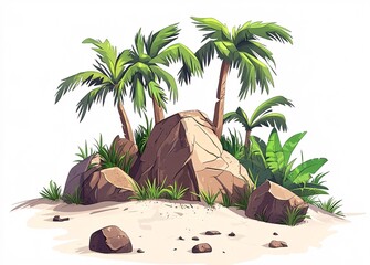 tropical island with palm trees