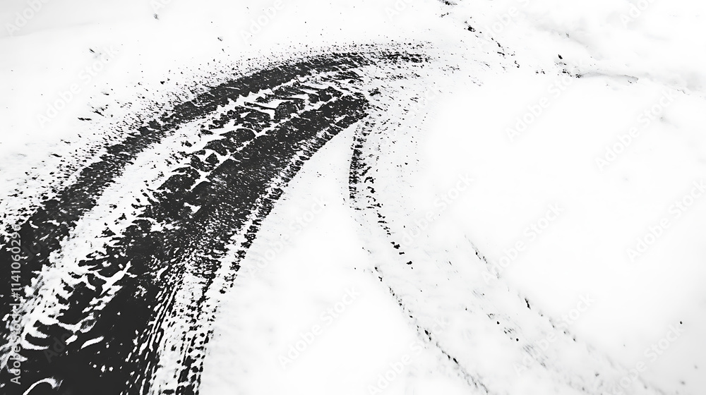 Poster background with texture wheel marks in skidding and rounded tire marks, black and white car tire tex