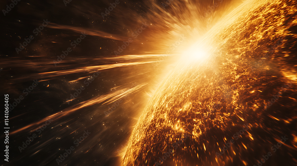 Aufkleber closeup of the sun's surface with visible energy waves emanating from it towards earth, the backgrou