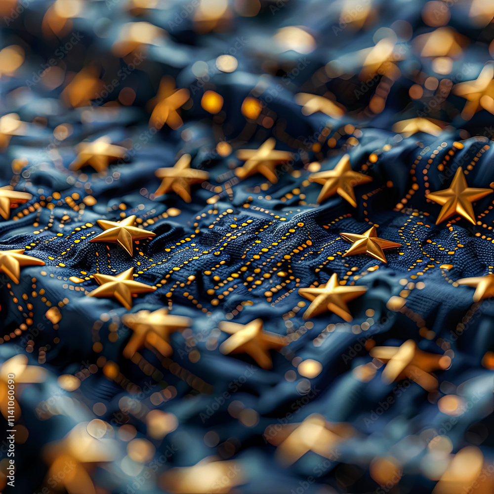 Poster a computer chip with the blue and yellow eu flag on it. the flag has stars on it, and the chip is su