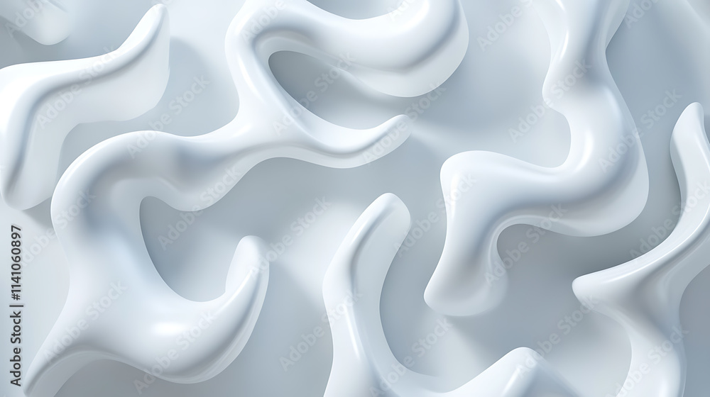 Poster 3d abstract pattern of smooth flowing white shapes with soft shadows on light grey background