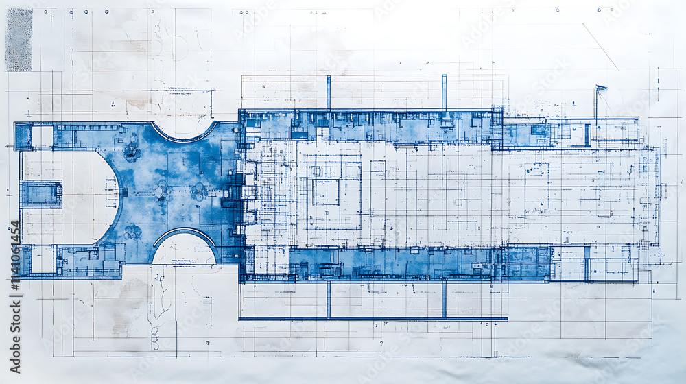 Aufkleber a blueprint of an office building shows the structure's interior layout and exterior design through 
