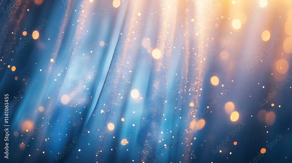 Aufkleber a blurred background of blue curtains with golden bokeh lights, creating an elegant and magical atmo
