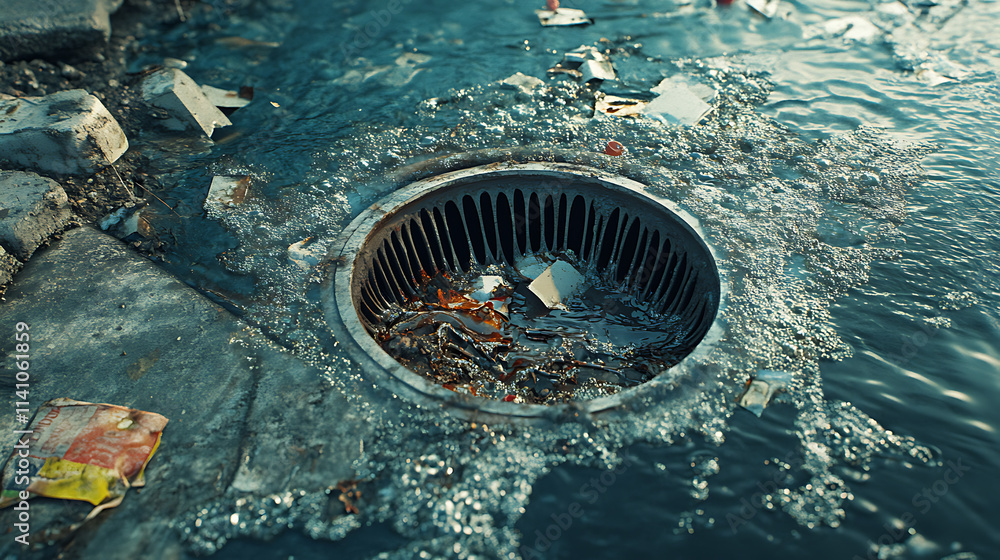 Poster A clogged drain overflowing with debris indicates a blockage in critical systems
