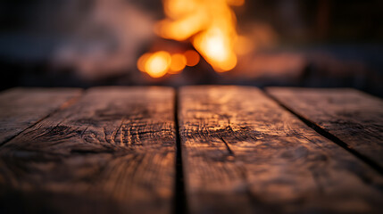 A close up of a rustic empty wooden table with blurred barbershop background