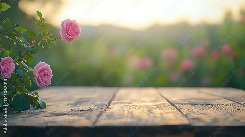 Poster a close up of a rustic empty wooden table with blurred barbershop background