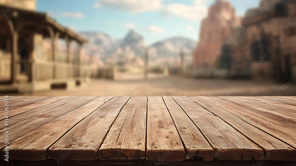 Poster a close up of a rustic empty wooden table with blurred barbershop background
