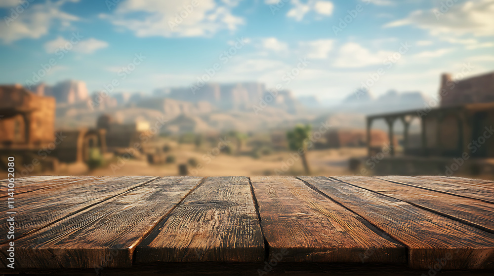 Poster a close up of a rustic empty wooden table with blurred barbershop background