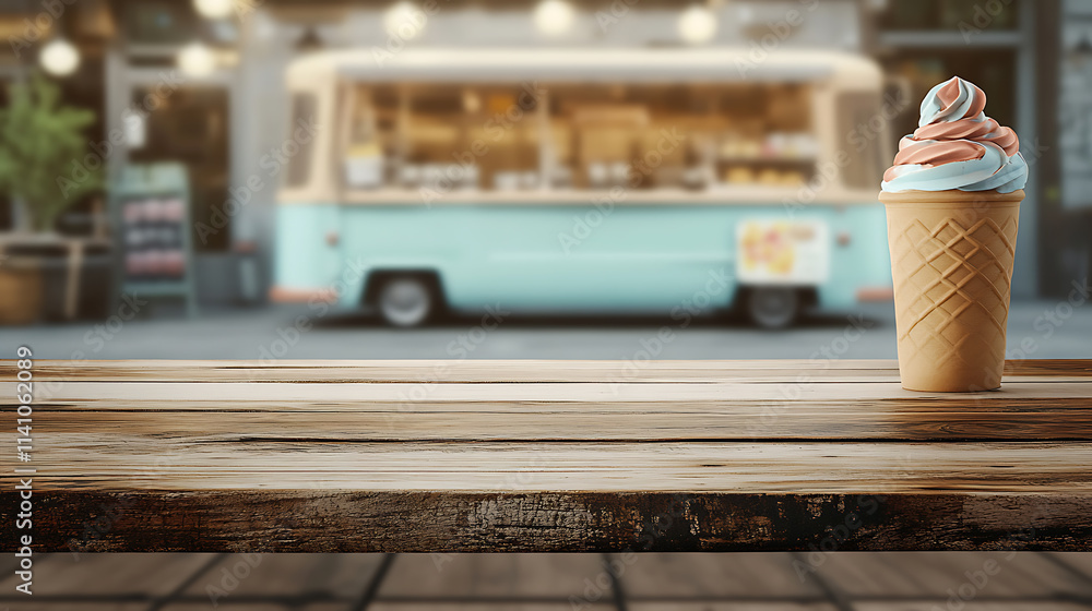 Poster a close up of a rustic empty wooden table with blurred barbershop background