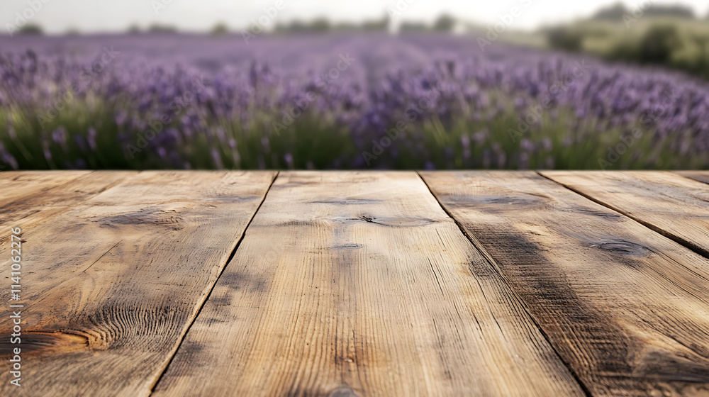 Poster A close up of a rustic empty wooden table with blurred barbershop background