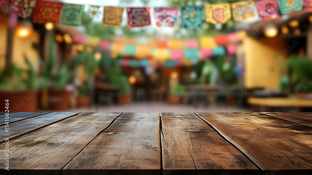Poster a close up of a rustic empty wooden table with blurred barbershop background