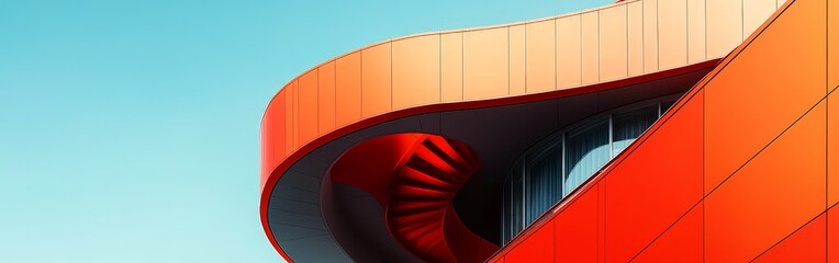 Obraz premium Abstract orange spiral staircase top-down view