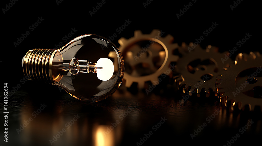 Poster a conceptual image showcasing business innovations with a lightbulb and gears representing creative 