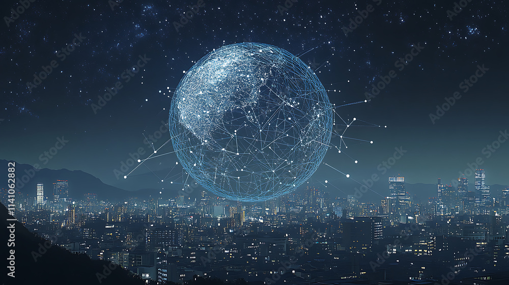 Aufkleber a digital globe with connecting dots and lines representing global connectivity, against the backdro