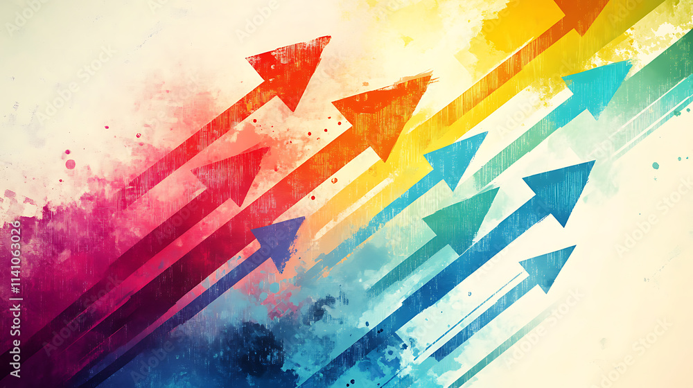 Poster a dynamic and colorful illustration of multiple arrows pointing in various directions, symbolizing s