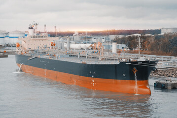 Crude Oil Products Tanker Vessel Docked In The Port In Ballast Lightship Condition