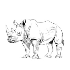 Obraz premium Black and white rhino illustration.