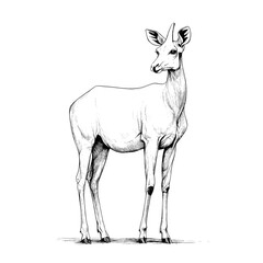 Fototapeta premium Black and white sketch of a female antelope.