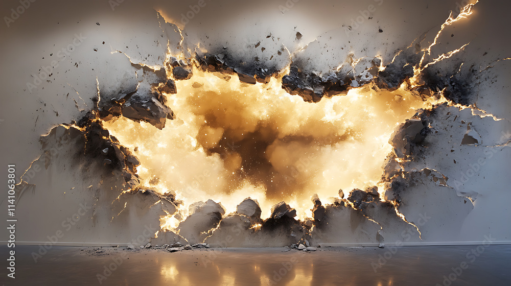 Aufkleber a hole bursting through the design of a wall backdrop that explodes
