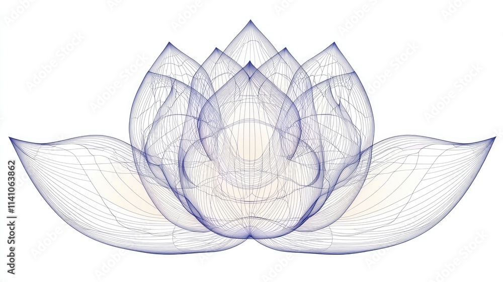 Poster a stylized lotus flower design with intricate lines and layers.