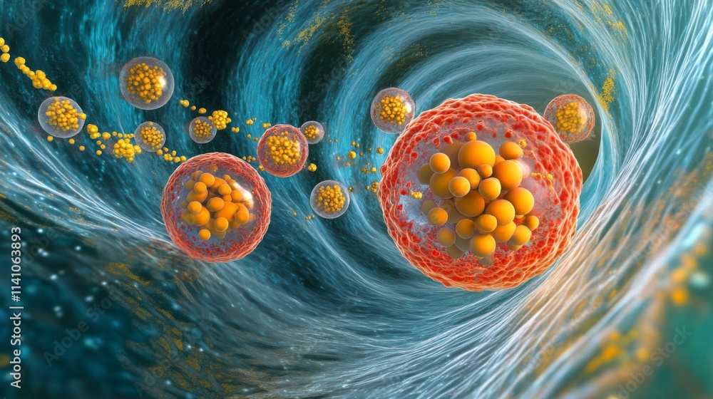 Poster Microscopic Cellular Structures Moving Through A Vessel