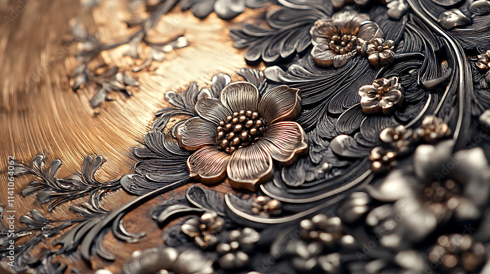 Poster a laser engraving machine creating intricate designs on a metal surface, the image highlights the pr