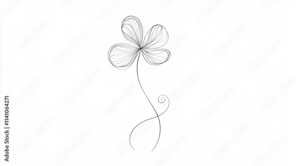 Poster a minimalist line drawing of a flower with a delicate stem and swirl.