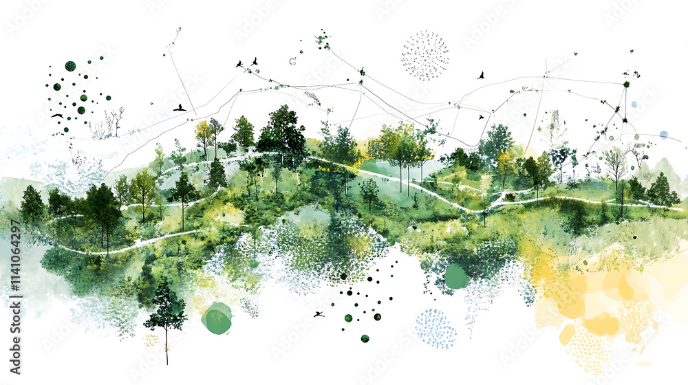 Poster a map showing the interconnected network of protected areas and wildlife corridors, facilitating lan