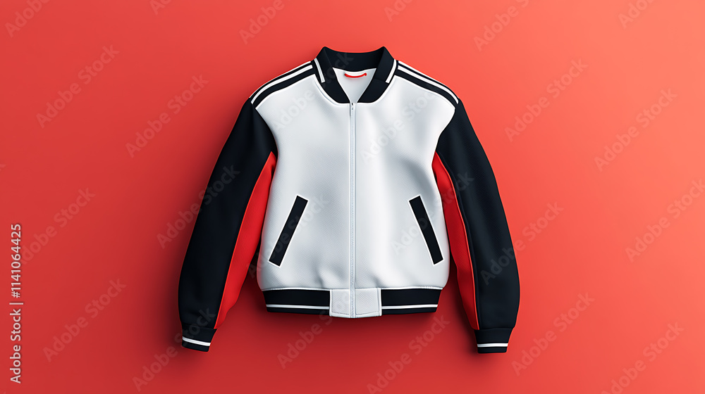 Poster a mockup of a varsity jacket in minimalist modern design