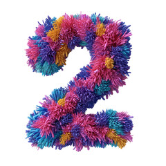 Colorful fuzzy number two isolated on white background.