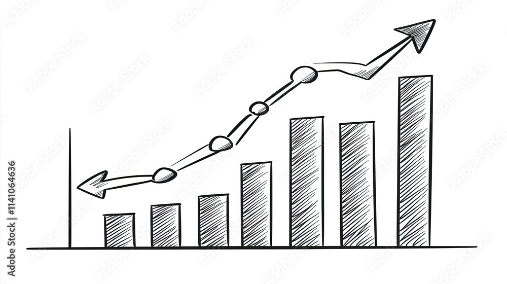 Aufkleber a sketched line graph showing upward trends with bars and arrows indicating growth.