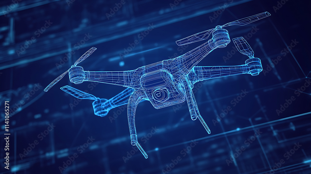 Poster a quadcopter or drone line blueprint wireframe