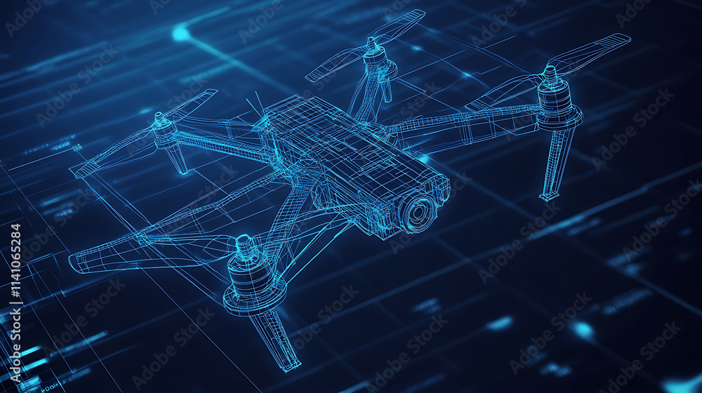 Aufkleber a quadcopter or drone line blueprint wireframe