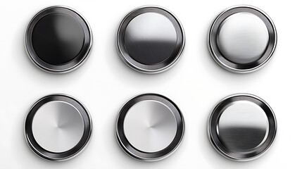 A set of metal chrome circle buttons is presented white background
