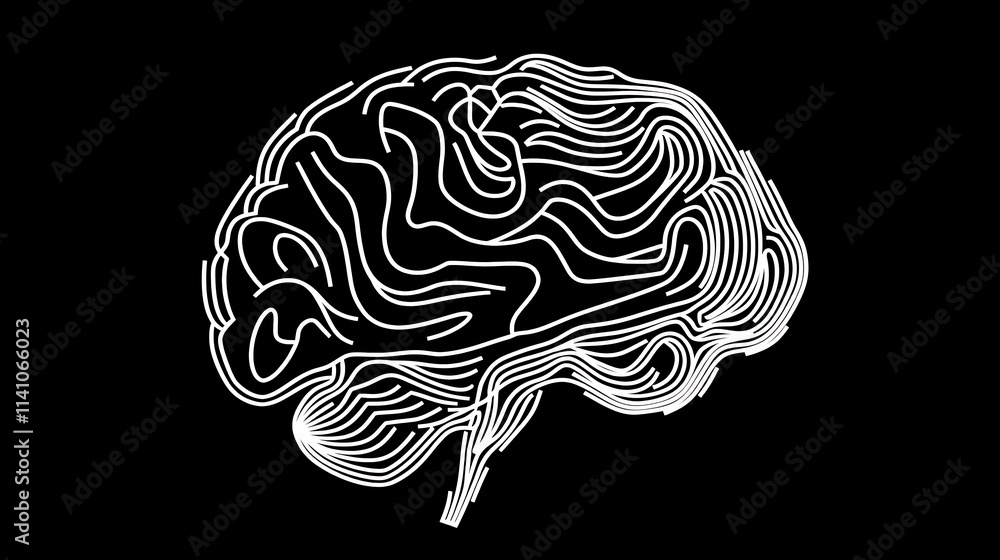 Poster a spark of inspiration: continuous line brain icon