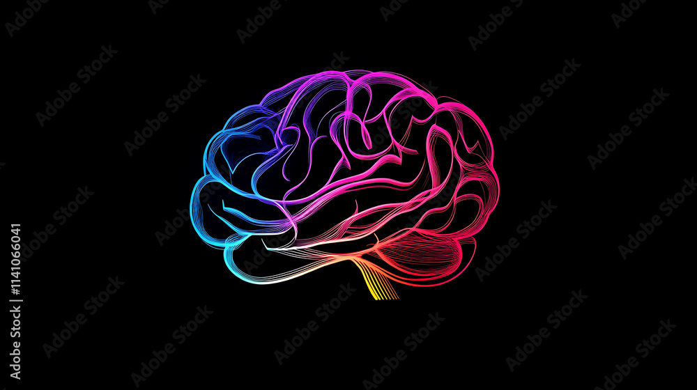 Poster a spark of inspiration: continuous line brain icon