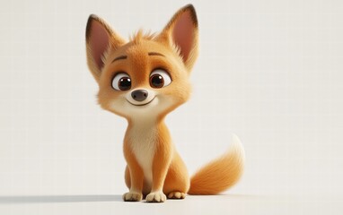 Obraz premium A 3D dog cub sitting with playful features, oversized expressive eyes, and a fluffy tail on a bright white background