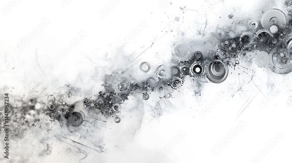 Poster abstract blue digital technology background with gears and cogs, dark blue banner for web design