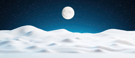 Naklejka premium surreal snow covered valley under bright moon and starry sky
