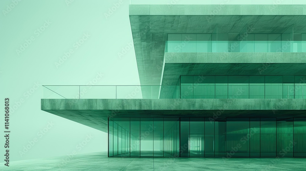 Poster modern architectural structure with sleek lines and glass elements in a minimalist design.